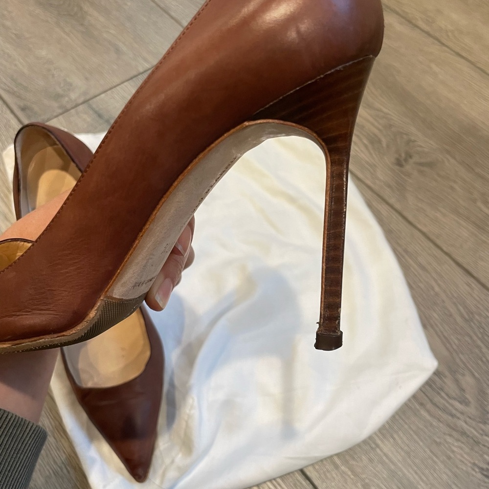 Manolo Blahnik Chocolate Brown Pointed-Toe Leather Pumps - Picture 11 of 12